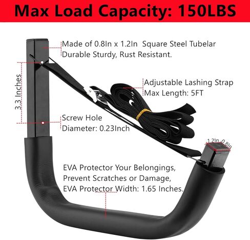 رف تخزين كاياك، خطافات تخزين لوح التجديف على الحائط مقاس 15 بوصة، شماعة لوح ركوب الأمواج شديدة التحمل بوزن يصل إلى 150 رطلًا in Kuwait