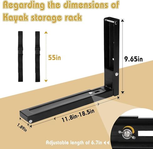 Kayak Storage Rack Kayak Wall Mount Foldable and Retractable Kayak Rack Wall Mounted Hanging Rack for Kayaks, Paddle Boards and Surfboards with Lashing Straps (2 Pack, Black) in Kuwait