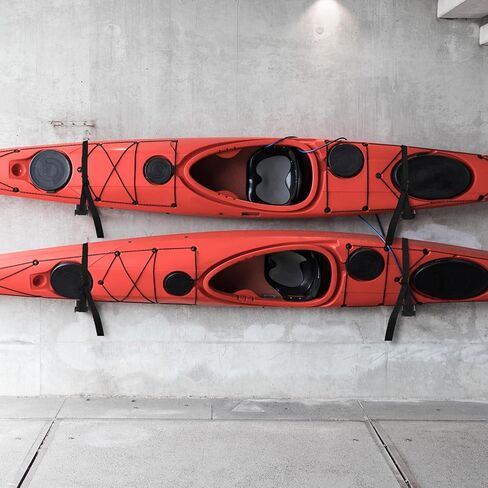 Kayak Storage Rack Kayak Wall Mount Foldable and Retractable Kayak Rack Wall Mounted Hanging Rack for Kayaks, Paddle Boards and Surfboards with Lashing Straps (2 Pack, Black) in Kuwait