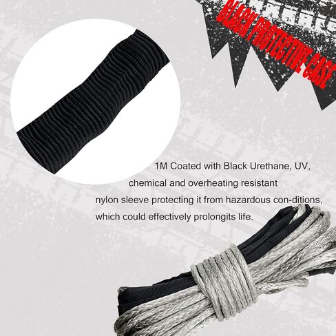 Synthetic Winch String Line Cable 1/4" x 50ft 7800LBS Synthetic Winch Rope Cable Rope with Black Protecting Sleeve and Thimble for atvs Winches ATV UTV SUV Truck Boat Blue in Saudi Arabia