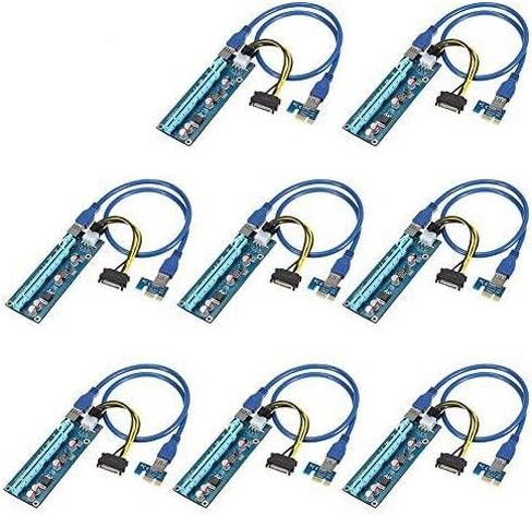 حزمة PCIe Riser 8، بطاقة محول GPU Riser، موسع PCI Express 1X إلى 16X، ملحق بطاقة رسومات التعدين USB 3.0، كابل طاقة 6pin MOLEX إلى SATA لجهاز Ethereum Bitcoin Litecoin in Kuwait