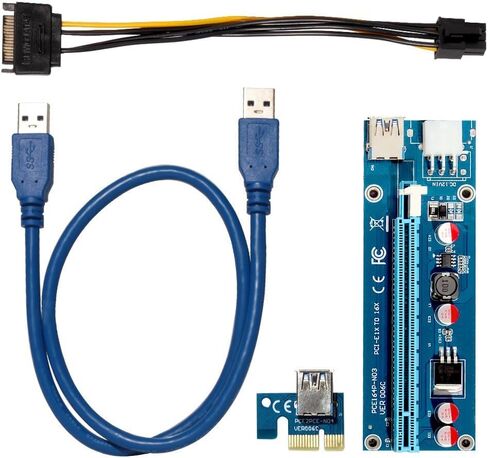 حزمة PCIe Riser 8، بطاقة محول GPU Riser، موسع PCI Express 1X إلى 16X، ملحق بطاقة رسومات التعدين USB 3.0، كابل طاقة 6pin MOLEX إلى SATA لجهاز Ethereum Bitcoin Litecoin in Kuwait