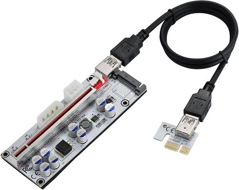 بطاقة تمديد رسومات VER010-X PCIE Riser 1X إلى 16X، مع كابل USB 3.0 بطول 0.6 متر + واجهة SATA 6PIN + 8 مكثفات صلبة، بطاقة محول GPU Extender Riser لتعدين عملات Bitcoin Litecoin ETH in Saudi Arabia