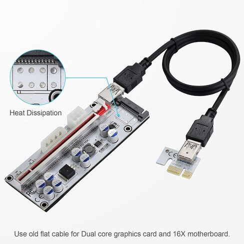 بطاقة تمديد رسومات VER010-X PCIE Riser 1X إلى 16X، مع كابل USB 3.0 بطول 0.6 متر + واجهة SATA 6PIN + 8 مكثفات صلبة، بطاقة محول GPU Extender Riser لتعدين عملات Bitcoin Litecoin ETH in Saudi Arabia