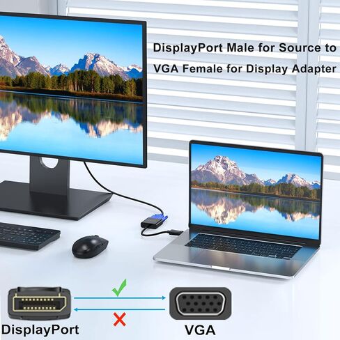 محول DisplayPort إلى VGA 2 حزمة، منفذ عرض DP إلى محول VGA 1080P محول ذكر إلى موصل أنثى لمنفذ DP لسطح المكتب والكمبيوتر المحمول والشاشة والكمبيوتر الشخصي والتلفزيون عالي الدقة in Kuwait