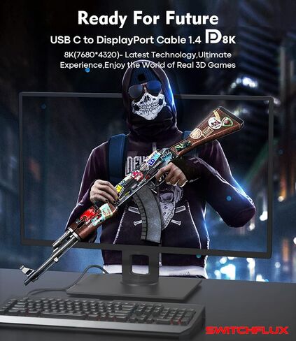 كابل USB C إلى DisplayPort 1.4 [8K@60 هرتز، 4K@144 هرتز، 2K@240 هرتز] سلك 6FT من النوع C إلى DP يدعم HDCP 2.3/DSC/HBR Thunderbolt 3/4 لهاتف iPhone 15/Plus/Pro/Pro Max، MacBook، iPad ، ديل، إتش بي، لينوفو in Kuwait
