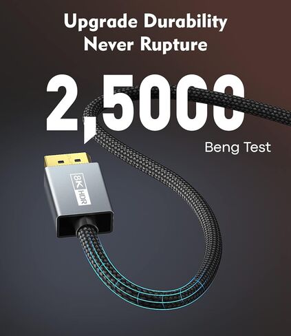 كابل USB C إلى DisplayPort 1.4 [8K@60 هرتز، 4K@144 هرتز، 2K@240 هرتز] سلك 6FT من النوع C إلى DP يدعم HDCP 2.3/DSC/HBR Thunderbolt 3/4 لهاتف iPhone 15/Plus/Pro/Pro Max، MacBook، iPad ، ديل، إتش بي، لينوفو in Kuwait