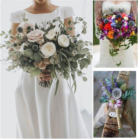 باقة زهور الشوك المجففة الحقيقية باللون الأزرق 16 بوصة زهرة Echinops Globe المحفوظة لحفلات الزفاف ترتيب الزهور الحرفية ديكور منزلي ذاتي الصنع in Kuwait