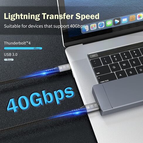 USB C Thunderbolt 4 Cable Short 40Gbps, USB4 Braided Cable 100W, 8K 60Hz Video, TB4 Cable Compatible with Thunderbolt 4/3 USB4/3, Type C, for iPhone 15 Pro/Max, MacBook Pro SSD eGPU, 1ft in Saudi Arabia
