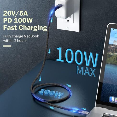 USB C Thunderbolt 4 Cable Short 40Gbps, USB4 Braided Cable 100W, 8K 60Hz Video, TB4 Cable Compatible with Thunderbolt 4/3 USB4/3, Type C, for iPhone 15 Pro/Max, MacBook Pro SSD eGPU, 1ft in Saudi Arabia