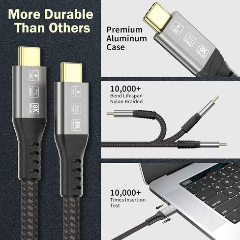 USB C Thunderbolt 4 Cable Short 40Gbps, USB4 Braided Cable 100W, 8K 60Hz Video, TB4 Cable Compatible with Thunderbolt 4/3 USB4/3, Type C, for iPhone 15 Pro/Max, MacBook Pro SSD eGPU, 1ft in Saudi Arabia