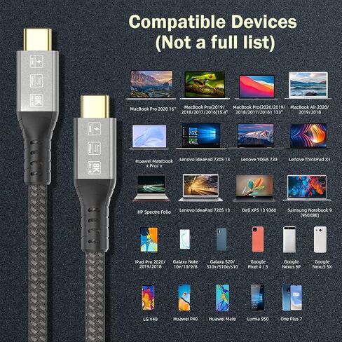 USB C Thunderbolt 4 Cable Short 40Gbps, USB4 Braided Cable 100W, 8K 60Hz Video, TB4 Cable Compatible with Thunderbolt 4/3 USB4/3, Type C, for iPhone 15 Pro/Max, MacBook Pro SSD eGPU, 1ft in Saudi Arabia