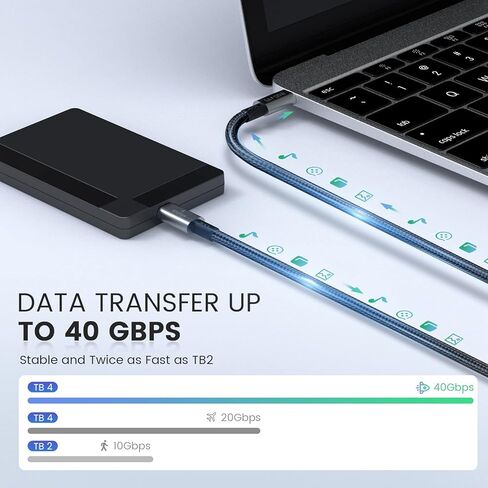 كابل NAMCIM Thunderbolt 4، معتمد من Thunderbolt، 1.0 متر (3.28 قدم)، نقل بيانات 40 جيجابايت/ثانية، شحن طاقة 120 واط، متوافق مع أجهزة Thunderbolt 4، Thunderbolt 3، USB-C، وUSB4، أسود in Kuwait