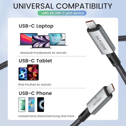 كابل NAMCIM Thunderbolt 4، معتمد من Thunderbolt، 1.0 متر (3.28 قدم)، نقل بيانات 40 جيجابايت/ثانية، شحن طاقة 120 واط، متوافق مع أجهزة Thunderbolt 4، Thunderbolt 3، USB-C، وUSB4، أسود in Kuwait