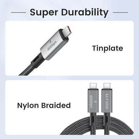 كابل NAMCIM Thunderbolt 4، معتمد من Thunderbolt، 1.0 متر (3.28 قدم)، نقل بيانات 40 جيجابايت/ثانية، شحن طاقة 120 واط، متوافق مع أجهزة Thunderbolt 4، Thunderbolt 3، USB-C، وUSB4، أسود in Kuwait