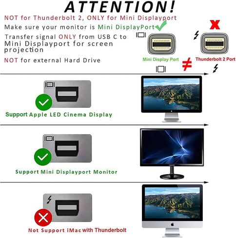 كابل USB C (المصدر) إلى Mini Displayport، 4K@60 هرتز 6 أقدام USB من النوع C (Thunderbolt 3) إلى كابل تحويل فيديو Mini DP يدعم وضع النسخ المتطابق للشاشة ووضع التمديد (أسود 6 أقدام) in Kuwait