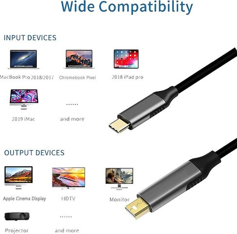 كابل USB C (المصدر) إلى Mini Displayport، 4K@60 هرتز 6 أقدام USB من النوع C (Thunderbolt 3) إلى كابل تحويل فيديو Mini DP يدعم وضع النسخ المتطابق للشاشة ووضع التمديد (أسود 6 أقدام) in Kuwait