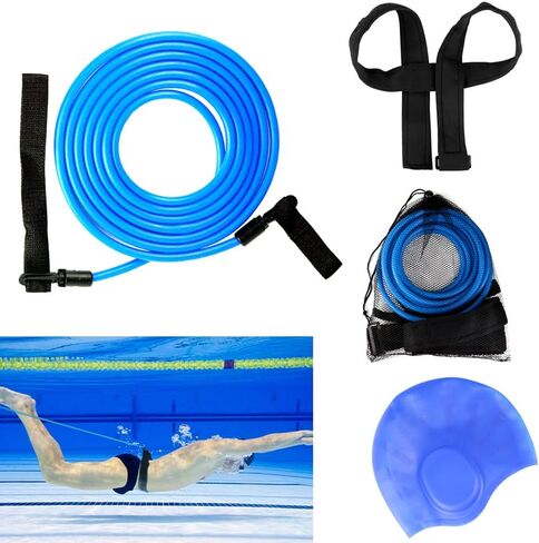 Swim Training Belts and Swim Cap, Swim Bungee Cords Resistance Bands Swim Tether Stationary Swimming, Swim Harness Static Swimming Belt in Saudi Arabia