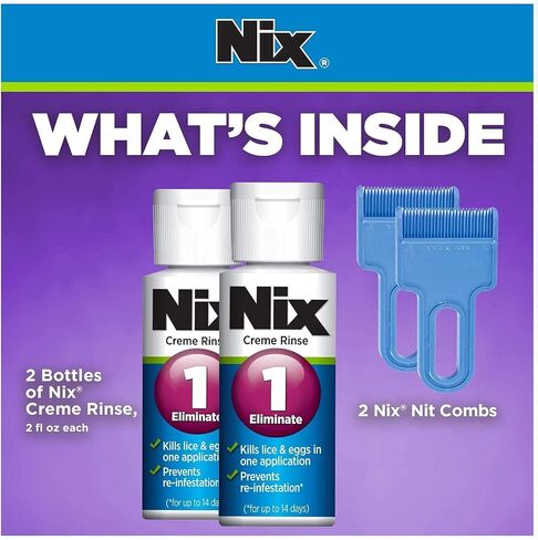 مجموعة كريم الشطف العائلية من Nix Lice Killing Crème Rinse، 4 أونصة سائلة من كريم الشطف و2 أمشاط للقمل (عبوة من 6 قطع) in Saudi Arabia