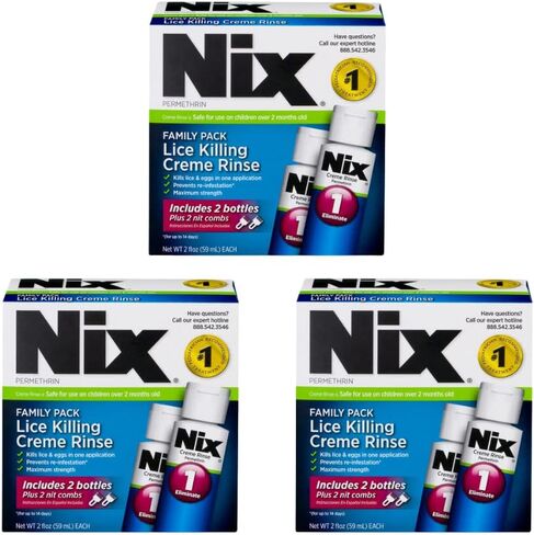 مجموعة كريم الشطف العائلية من Nix Lice Killing Crème Rinse، 4 أونصة سائلة من كريم الشطف و2 أمشاط للقمل (عبوة من 6 قطع) in Saudi Arabia