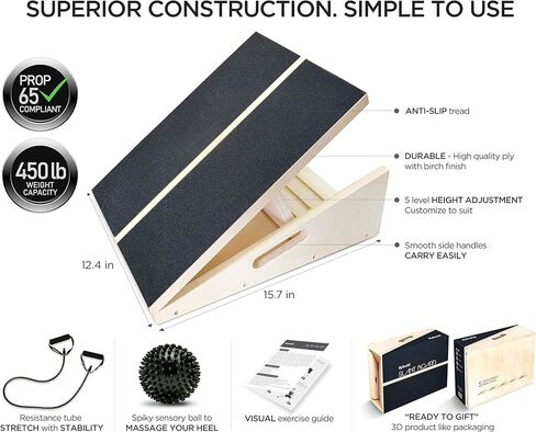 نقالة الساق المائلة - لوح مائل قابل للتعديل لنقالة العرقوب، لوح تمدد الساق غير قابل للانزلاق يتضمن كرة تدليك شائكة لصحة القدم وأنبوب مقاومة التمدد لالتهاب اللفافة الأخمصية in Kuwait