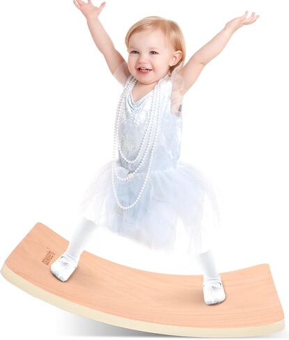 Asweets Wooden Wobble Balance Board Kids Rocker Board Natural Wood Toddler Balance Board Open Ended Learning Toy for Easy Storage in Kuwait