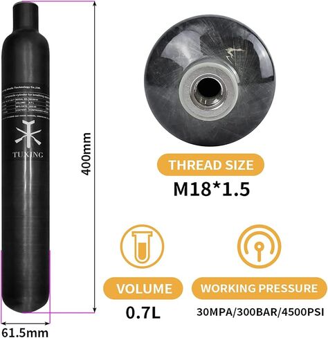 TUXING 30Mpa 4500Psi Carbon Fiber HPA Tank,0.7L 42Cu in 700cc Composite Cylinder Paintball Hunting for PCP Air Rifle Gun Daystateand FX Thread M18 * 1.5 in Saudi Arabia