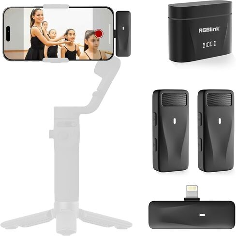 ميكروفون RGBlink اللاسلكي Lavalier لهاتف iPhone 15 Pro Max وAndroid وUSB C الذكي - مجموعة من 2 ميكروفون صغير مع خاصية إلغاء الضوضاء - ميكروفون على شكل طية صدر السترة لمنشئ المحتوى ومدونات الفيديو والتسجيل والبودكاست in Kuwait