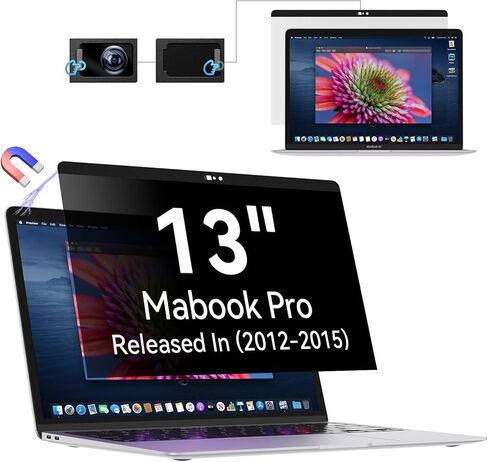 شاشة الخصوصية MacBook Pro 13 بوصة (2012-2015)، فلتر خصوصية مغناطيسي قابل للإزالة ومضاد للوهج مع غطاء كاميرا، واقي شاشة كمبيوتر محمول أسود مضاد للتجسس لجهاز Mac 13In (A1278، A1425، A1502) in Kuwait