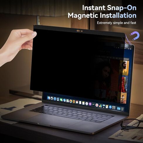 شاشة الخصوصية MacBook Pro 13 بوصة (2012-2015)، فلتر خصوصية مغناطيسي قابل للإزالة ومضاد للوهج مع غطاء كاميرا، واقي شاشة كمبيوتر محمول أسود مضاد للتجسس لجهاز Mac 13In (A1278، A1425، A1502) in Kuwait