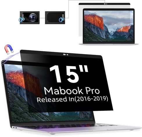 Privacy Screen MacBook Pro 15 Inch (2016-2019), Magnetic Removable Anti Glare Blue Light Privacy Filter with Camera Cover, Anti Spy Black out Laptop Screen Protector for Mac 15In (A1707, A1990) in Kuwait