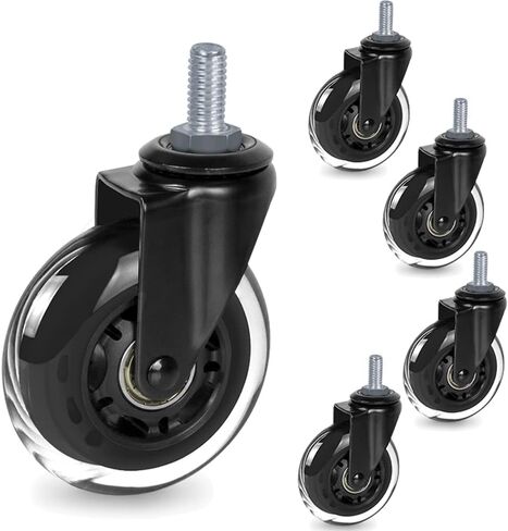 3 Inch Office Chair Wheels with Threaded Stem 3/8"-18UNC (Set of 5), Screw in Heavy Duty Rubber Caster Wheels, Safe for Wood Floor, Tile and Carpets in Kuwait