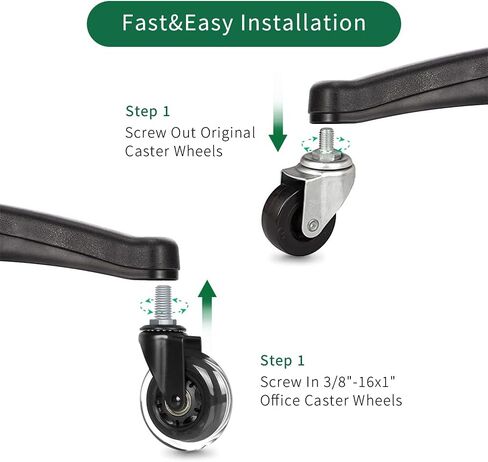 3 Inch Office Chair Wheels with Threaded Stem 3/8"-18UNC (Set of 5), Screw in Heavy Duty Rubber Caster Wheels, Safe for Wood Floor, Tile and Carpets in Kuwait