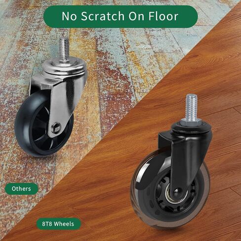 3 Inch Office Chair Wheels with Threaded Stem 3/8"-18UNC (Set of 5), Screw in Heavy Duty Rubber Caster Wheels, Safe for Wood Floor, Tile and Carpets in Kuwait