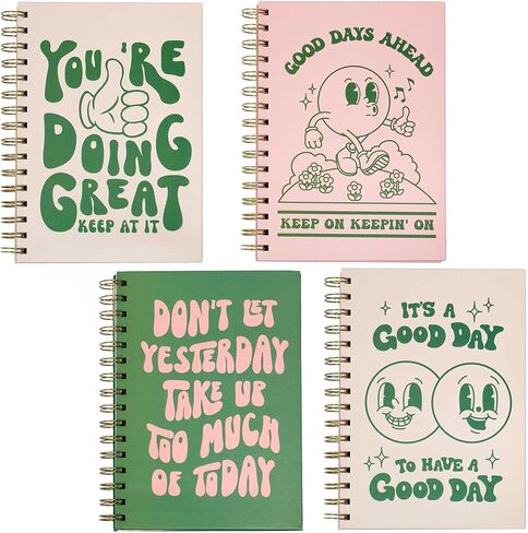 Pink Green Aesthetic Hardcover Notebooks for Work, A5 size 5.8 x 8.3 inch, Cute Notebooks for School 4 Pack, Retro Notebooks College Ruled, Cute Spiral Journal for Women, Kids Back to School Notebook in Saudi Arabia