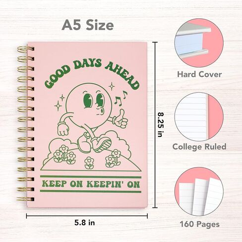 Pink Green Aesthetic Hardcover Notebooks for Work, A5 size 5.8 x 8.3 inch, Cute Notebooks for School 4 Pack, Retro Notebooks College Ruled, Cute Spiral Journal for Women, Kids Back to School Notebook in Saudi Arabia
