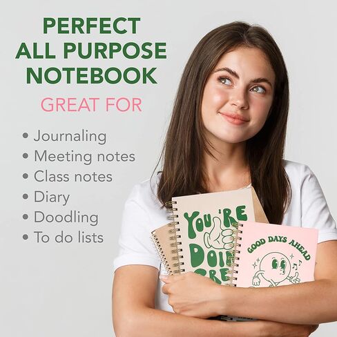 Pink Green Aesthetic Hardcover Notebooks for Work, A5 size 5.8 x 8.3 inch, Cute Notebooks for School 4 Pack, Retro Notebooks College Ruled, Cute Spiral Journal for Women, Kids Back to School Notebook in Saudi Arabia