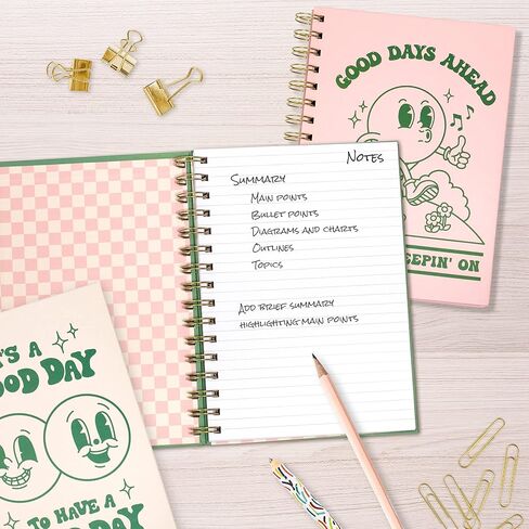 Pink Green Aesthetic Hardcover Notebooks for Work, A5 size 5.8 x 8.3 inch, Cute Notebooks for School 4 Pack, Retro Notebooks College Ruled, Cute Spiral Journal for Women, Kids Back to School Notebook in Saudi Arabia