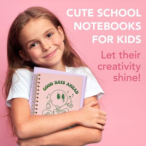Pink Green Aesthetic Hardcover Notebooks for Work, A5 size 5.8 x 8.3 inch, Cute Notebooks for School 4 Pack, Retro Notebooks College Ruled, Cute Spiral Journal for Women, Kids Back to School Notebook in Saudi Arabia