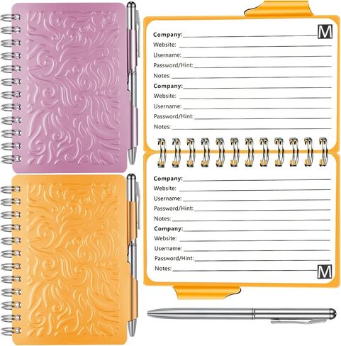 2 Pieces Portable Password Book Password Organizer Notebook Elegant Mandala Pattern Password Book Keeper with Pen, Spiral Bound Notebook for Password Information (Beige, Pink) in Saudi Arabia
