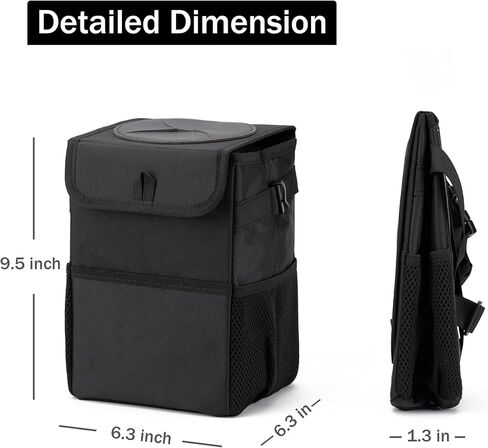 JUSTTOP 6L سلة مهملات السيارة الصغيرة المقاومة للماء مع غطاء وجيوب تخزين، ملحقات تعليق حقيبة قمامة السيارة، حقيبة قمامة السيارة متعددة الأغراض (أسود) in Kuwait