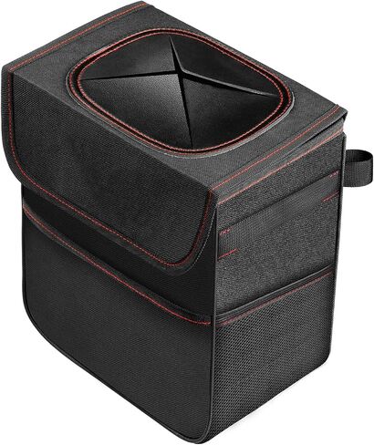 Simple Deluxe Car Trash Can with Lid and Storage Pockets, Multipurpose Garbage Bin with Adjustable Straps, Collapsible and Portable Organizer, 2 Gallon, Grey in Saudi Arabia