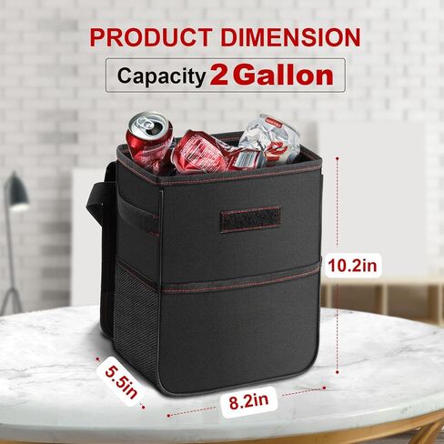 Simple Deluxe Car Trash Can with Lid and Storage Pockets, Multipurpose Garbage Bin with Adjustable Straps, Collapsible and Portable Organizer, 2 Gallon, Grey in Saudi Arabia