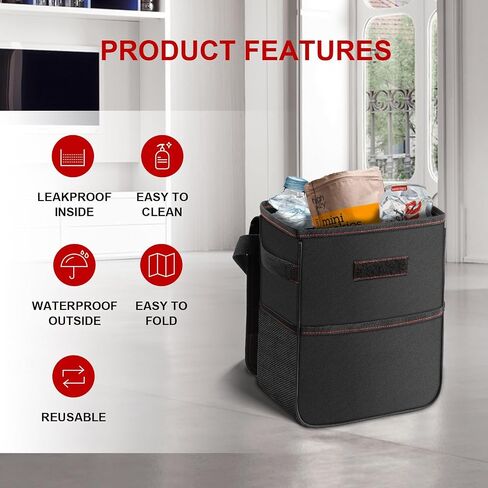 Simple Deluxe Car Trash Can with Lid and Storage Pockets, Multipurpose Garbage Bin with Adjustable Straps, Collapsible and Portable Organizer, 2 Gallon, Grey in Saudi Arabia