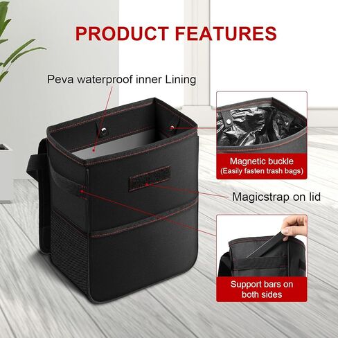 Simple Deluxe Car Trash Can with Lid and Storage Pockets, Multipurpose Garbage Bin with Adjustable Straps, Collapsible and Portable Organizer, 2 Gallon, Grey in Saudi Arabia