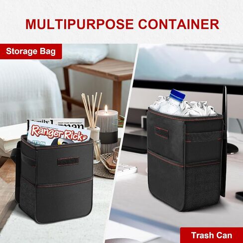 Simple Deluxe Car Trash Can with Lid and Storage Pockets, Multipurpose Garbage Bin with Adjustable Straps, Collapsible and Portable Organizer, 2 Gallon, Grey in Saudi Arabia