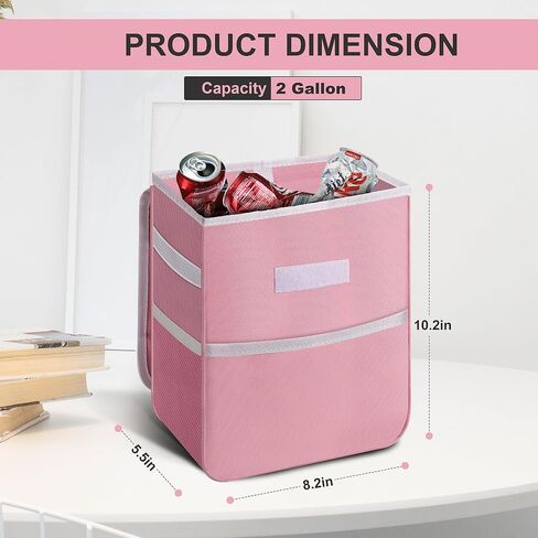 Simple Deluxe Car Trash Can with Lid and Storage Pockets, Multipurpose Garbage Bin with Adjustable Straps, Collapsible and Portable Organizer, 2 Gallon, Grey in Saudi Arabia