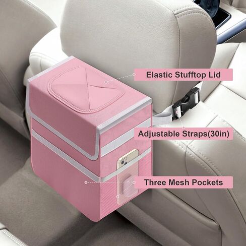 Simple Deluxe Car Trash Can with Lid and Storage Pockets, Multipurpose Garbage Bin with Adjustable Straps, Collapsible and Portable Organizer, 2 Gallon, Grey in Saudi Arabia