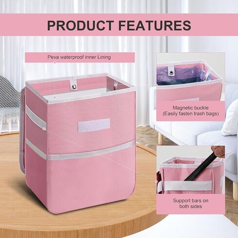 Simple Deluxe Car Trash Can with Lid and Storage Pockets, Multipurpose Garbage Bin with Adjustable Straps, Collapsible and Portable Organizer, 2 Gallon, Grey in Saudi Arabia