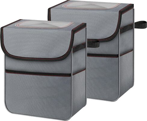 Simple Deluxe Car Trash Can with Lid and Storage Pockets, Multipurpose Garbage Bin with Adjustable Straps, Collapsible and Portable Organizer, 2 Gallon, Grey in Saudi Arabia